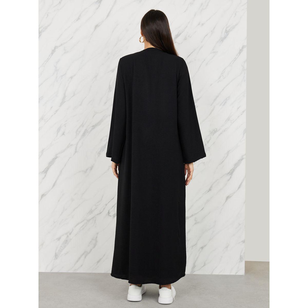 Styli Textured Collared Open Front Casual Abaya-women-arabicclothing-abayas-image-4