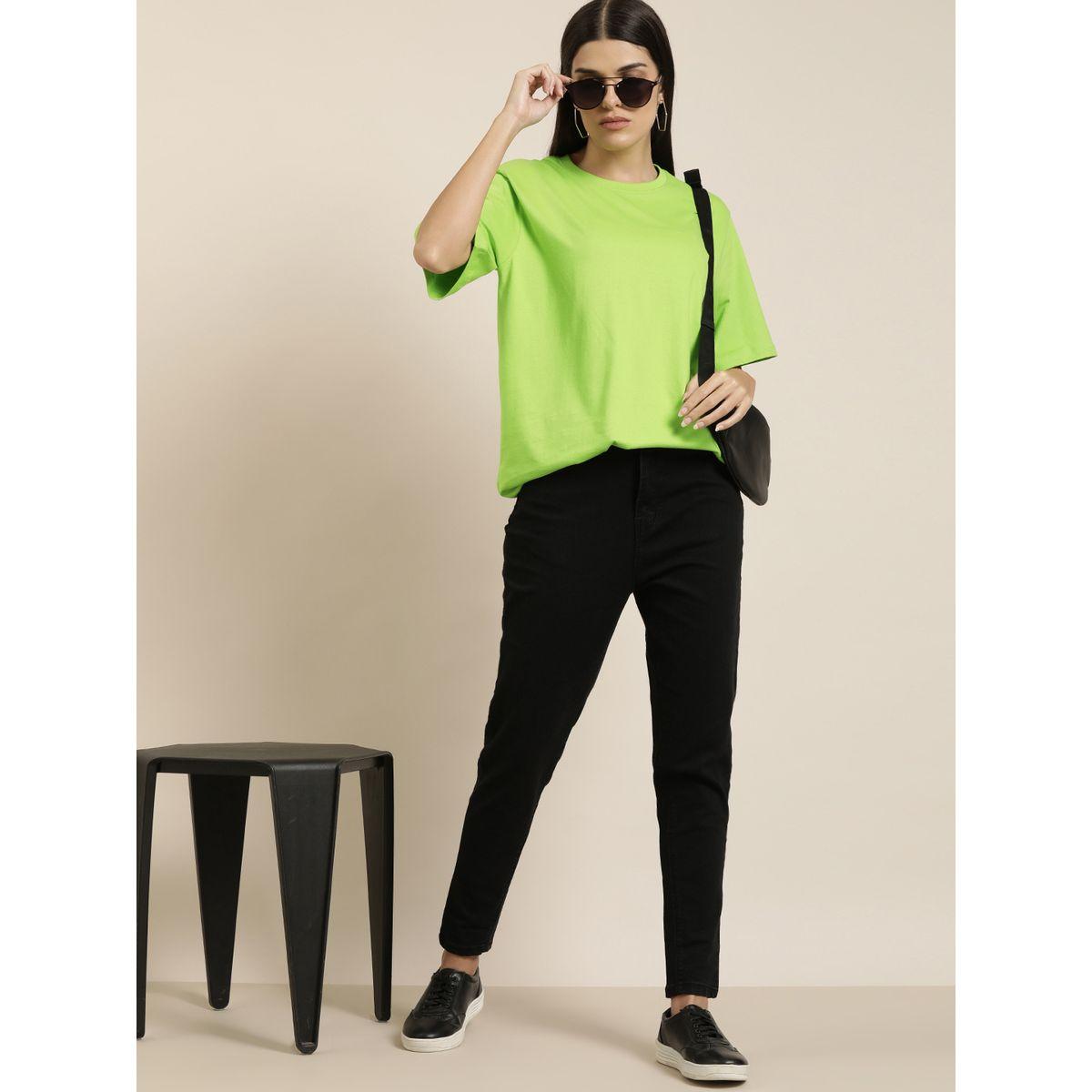 Dillinger X Styli  Oversized Solid T-Shirt with Drop Shoulder Sleeves-women-clothing-tshirts-image-2