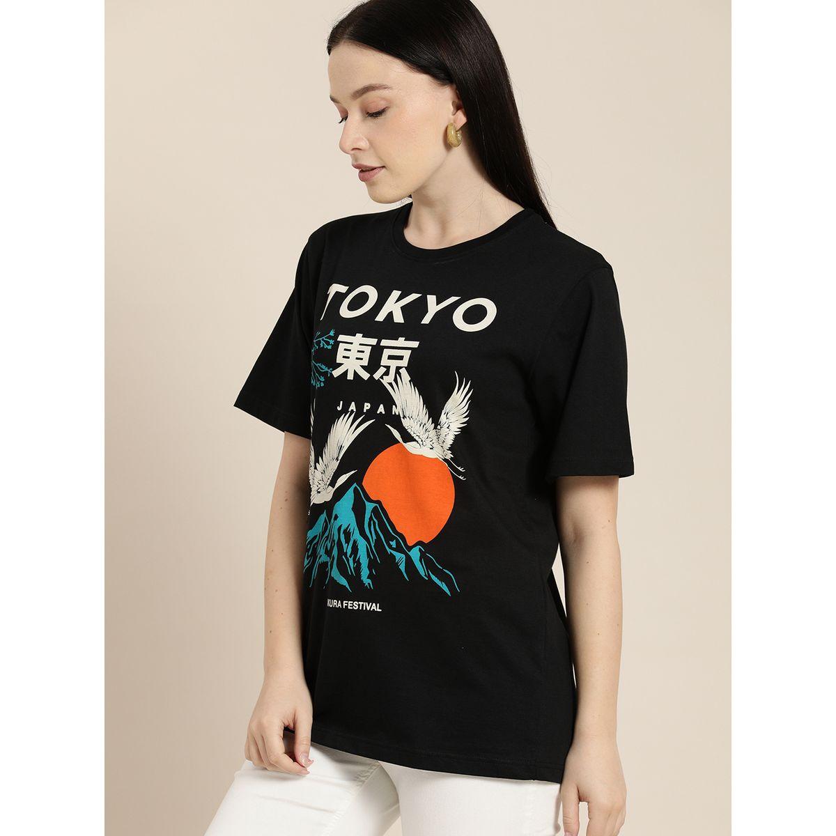 Dillinger Oversized Tokyo Graphic Print T-Shirt with Short Sleeves-women-clothing-tshirts-image-1