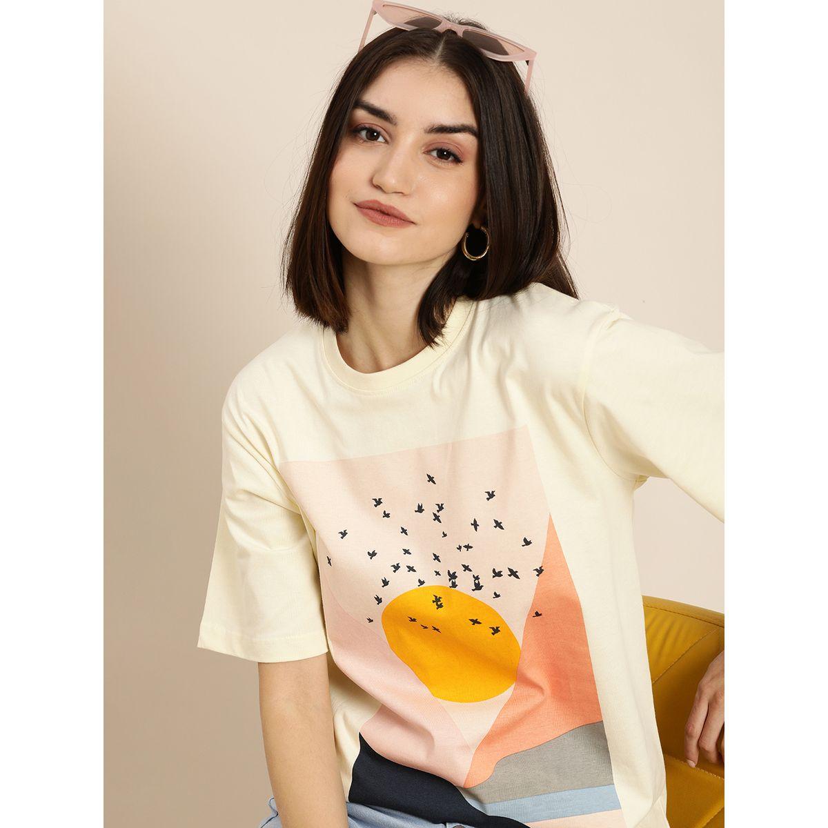 تيشيرت واسع بطبعة جرافيك واكمام قصيرة ديلينجر × ستايلي-women-clothing-tshirts-image-1