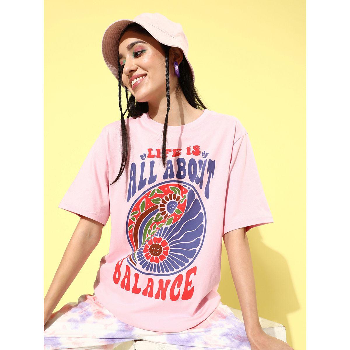 تيشيرت واسع بطبعة كتابة مع اكمام قصيرة ديلينجر × ستايلي-women-clothing-tshirts-image-1
