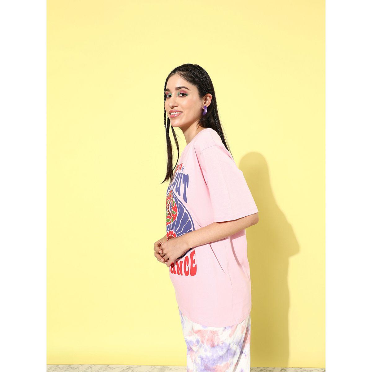 تيشيرت واسع بطبعة كتابة مع اكمام قصيرة ديلينجر × ستايلي-women-clothing-tshirts-image-3