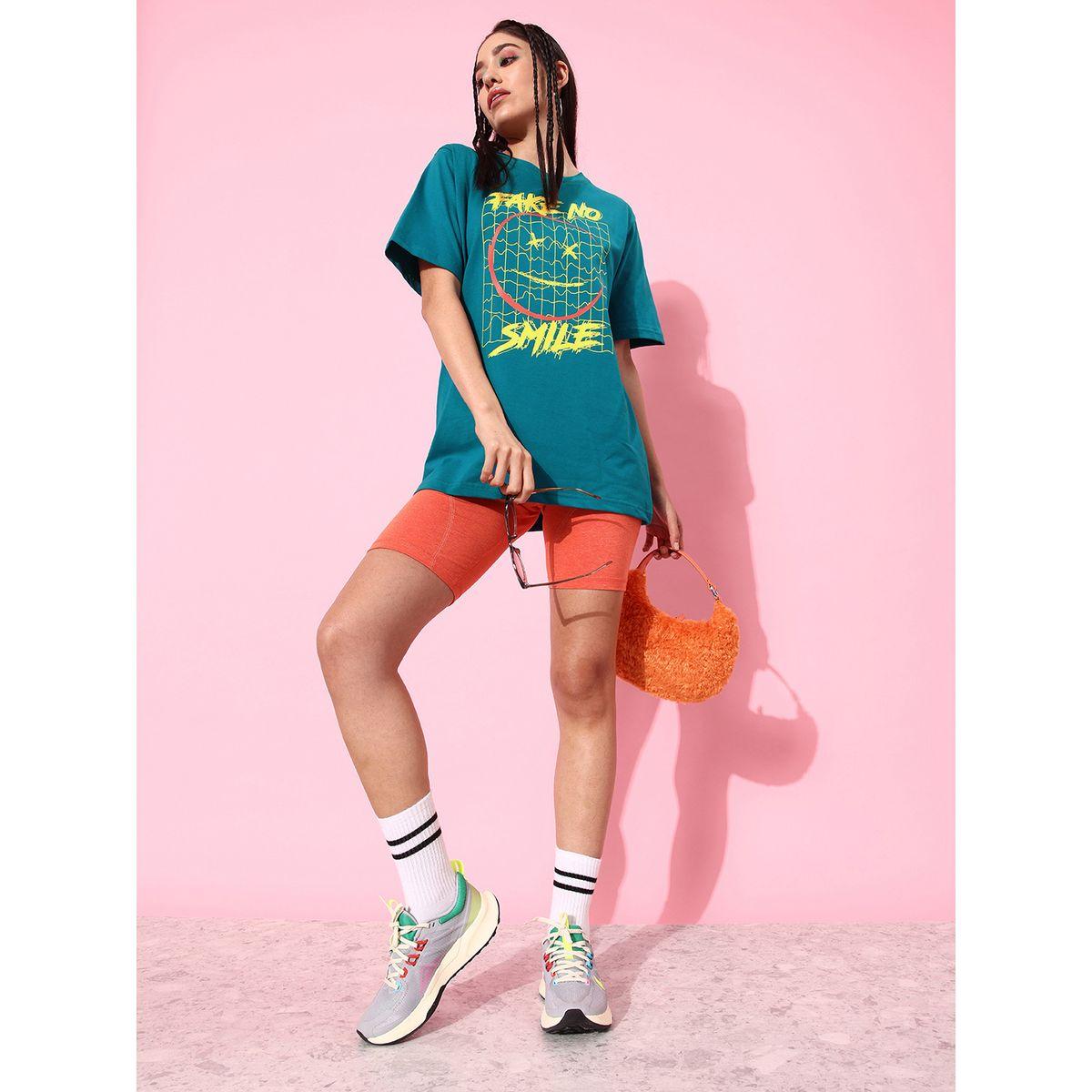 تيشيرت واسع بطبعة كتابة مع اكمام قصيرة-women-clothing-tshirts-image-2