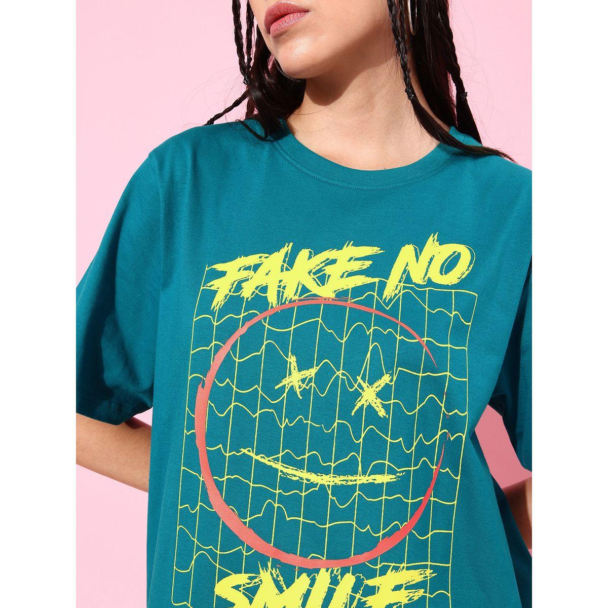 Dillinger Oversized Slogan Print T-Shirt with Short Sleeves-women-clothing-tshirts-image-5
