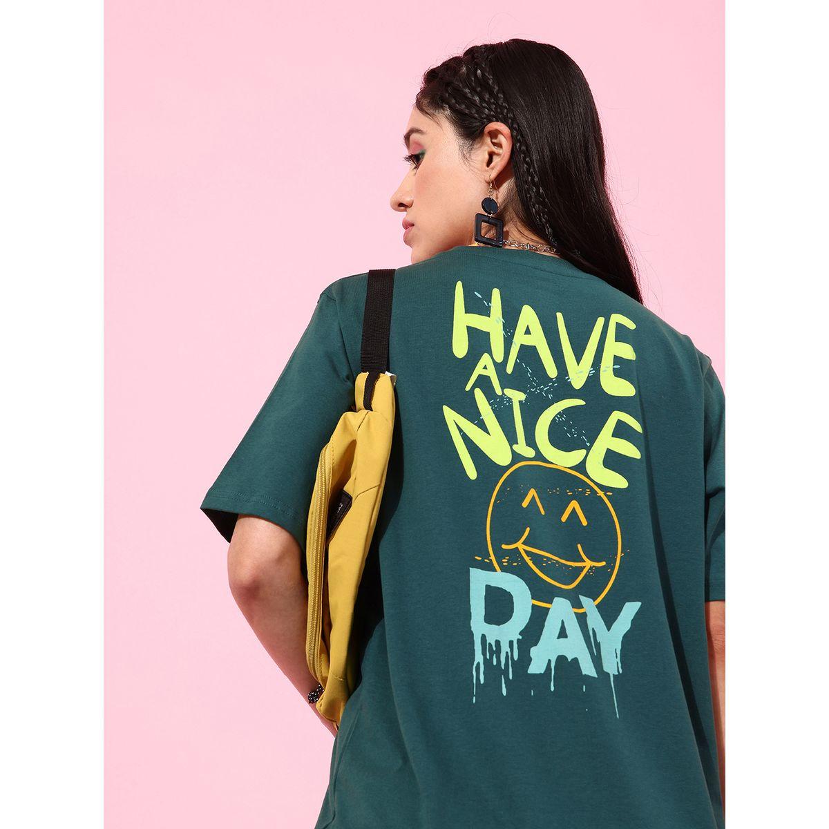 تيشيرت واسع بطبعة كتابة مع اكمام قصيرة ديلينجر × ستايلي-women-clothing-tshirts-image-1