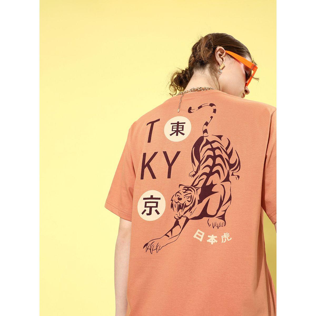Dillinger Oversized Back & Front Graphic Print T-Shirt with Short Sleeves-women-clothing-tshirts-image-1