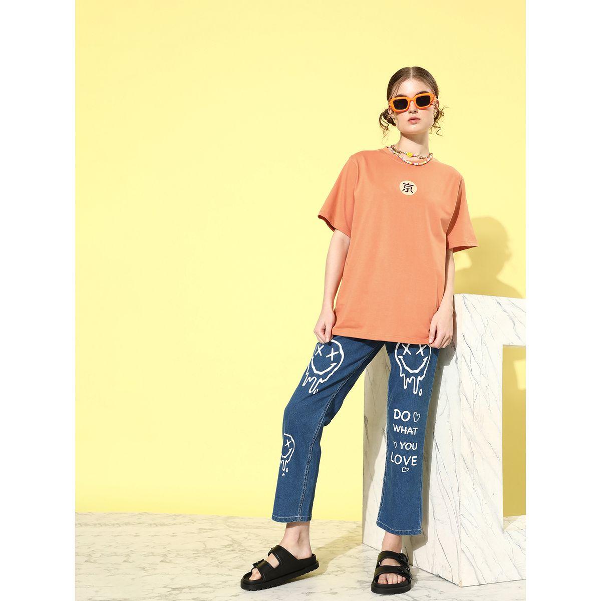 Dillinger Oversized Back & Front Graphic Print T-Shirt with Short Sleeves-women-clothing-tshirts-image-2