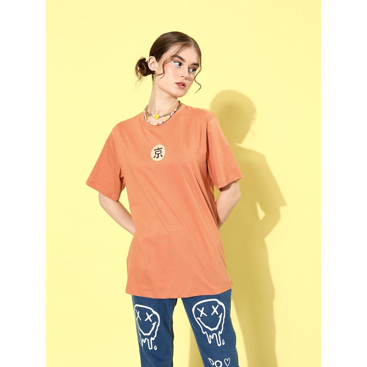 Dillinger Oversized Back & Front Graphic Print T-Shirt with Short Sleeves-women-clothing-tshirts-image-3
