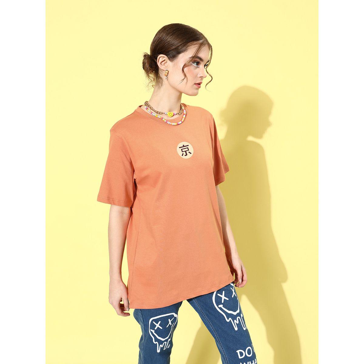 Dillinger Oversized Back & Front Graphic Print T-Shirt with Short Sleeves-women-clothing-tshirts-image-4