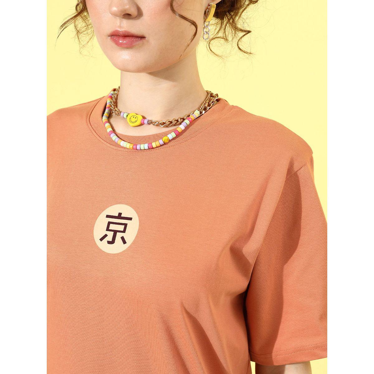 Dillinger Oversized Back & Front Graphic Print T-Shirt with Short Sleeves-women-clothing-tshirts-image-5