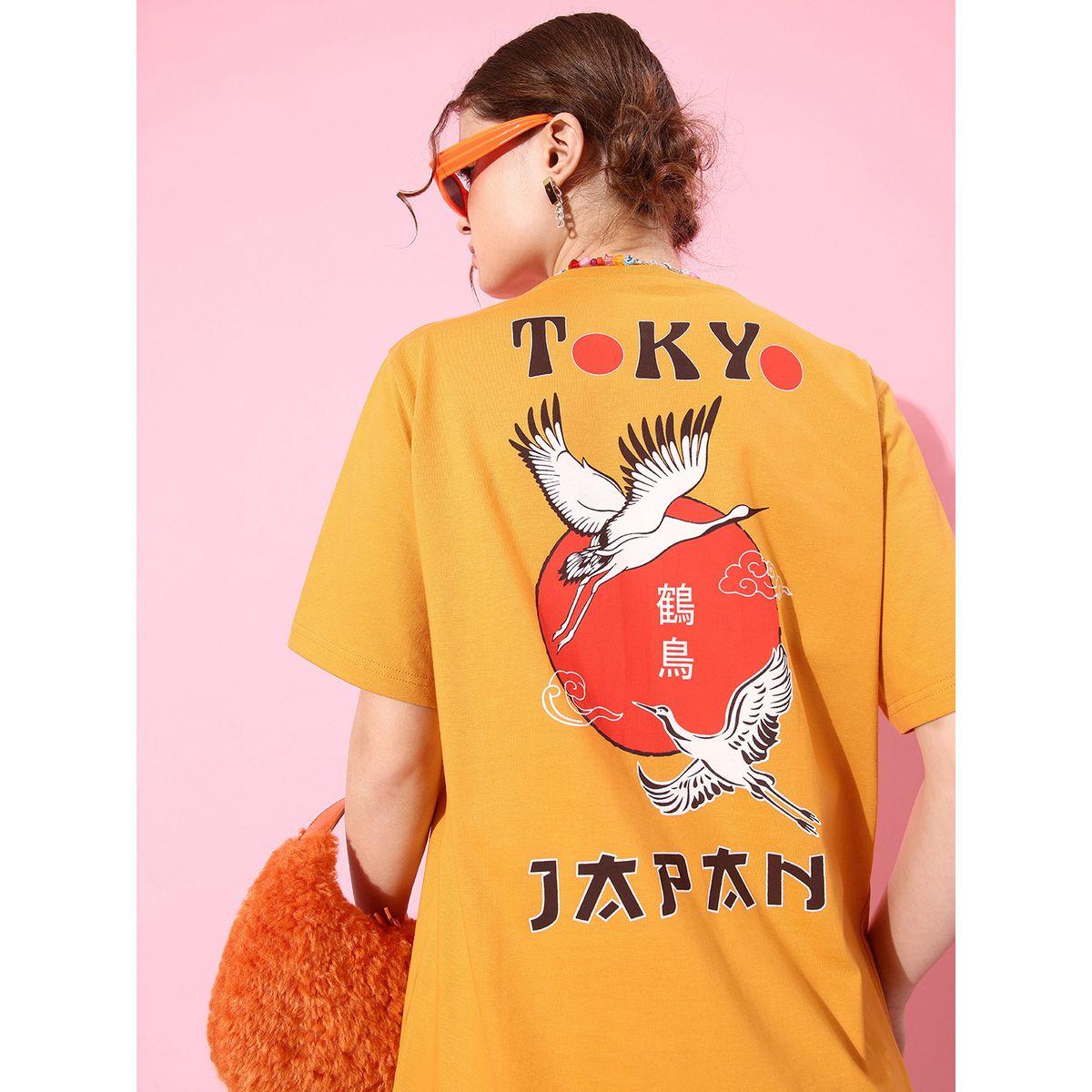 Dillinger Oversized Back City Print T-Shirt with Short Sleeves-women-clothing-tshirts-image-1