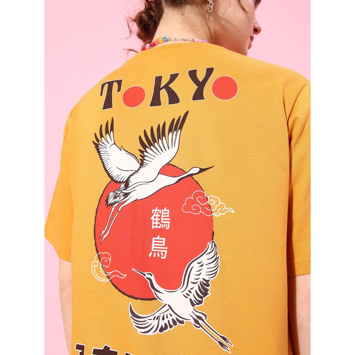 Dillinger Oversized Back City Print T-Shirt with Short Sleeves-women-clothing-tshirts-image-5