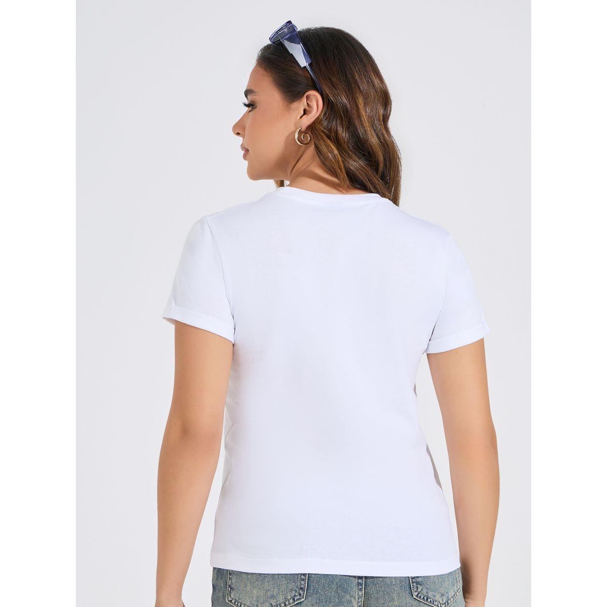 تيشيرت بقصة عادية وطبعة جرافيك مع اكمام مطوية-women-clothing-tshirts-image-5