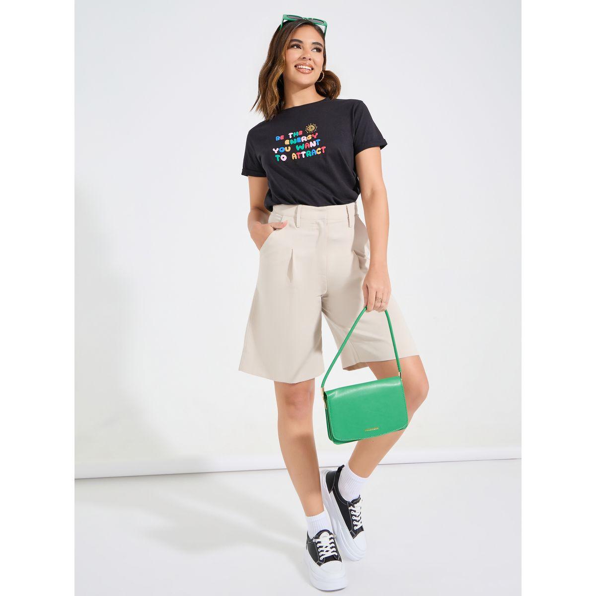 Styli Regular Fit Puff Slogan Print T-Shirt with Turn-Up Sleeves-women-clothing-tshirts-image-2