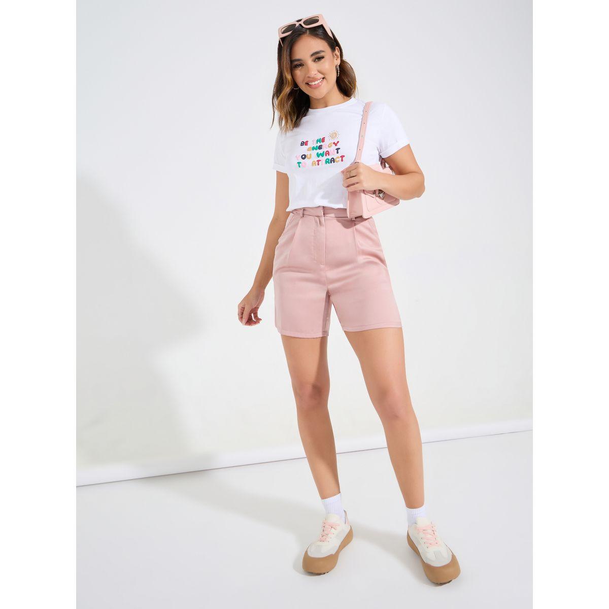 تيشيرت بقصة عادية وطبعة كتابة مع اكمام مطوية-women-clothing-tshirts-image-2