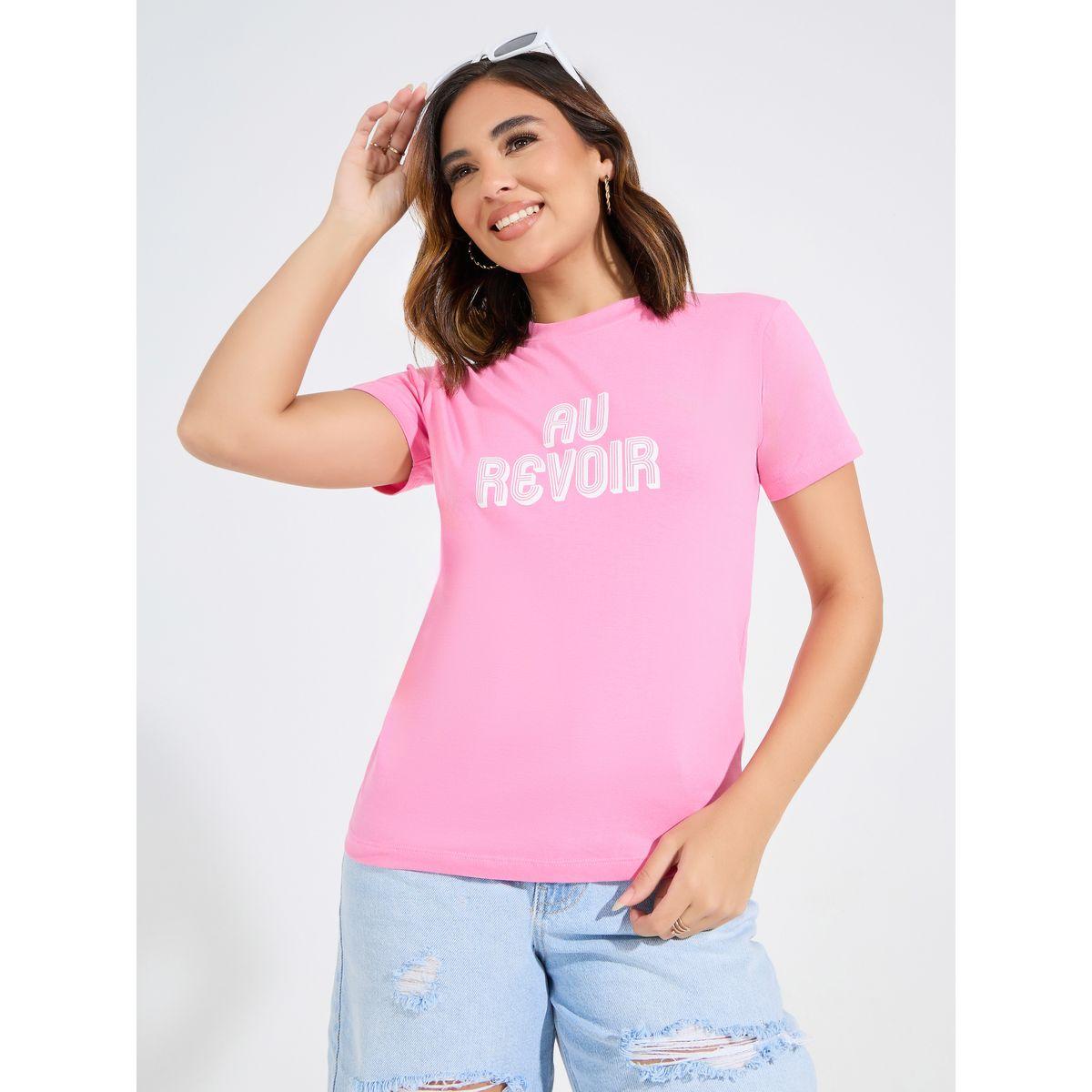 تيشيرت مطبع بكتابة مع قصة عادية-women-clothing-tshirts-image-4