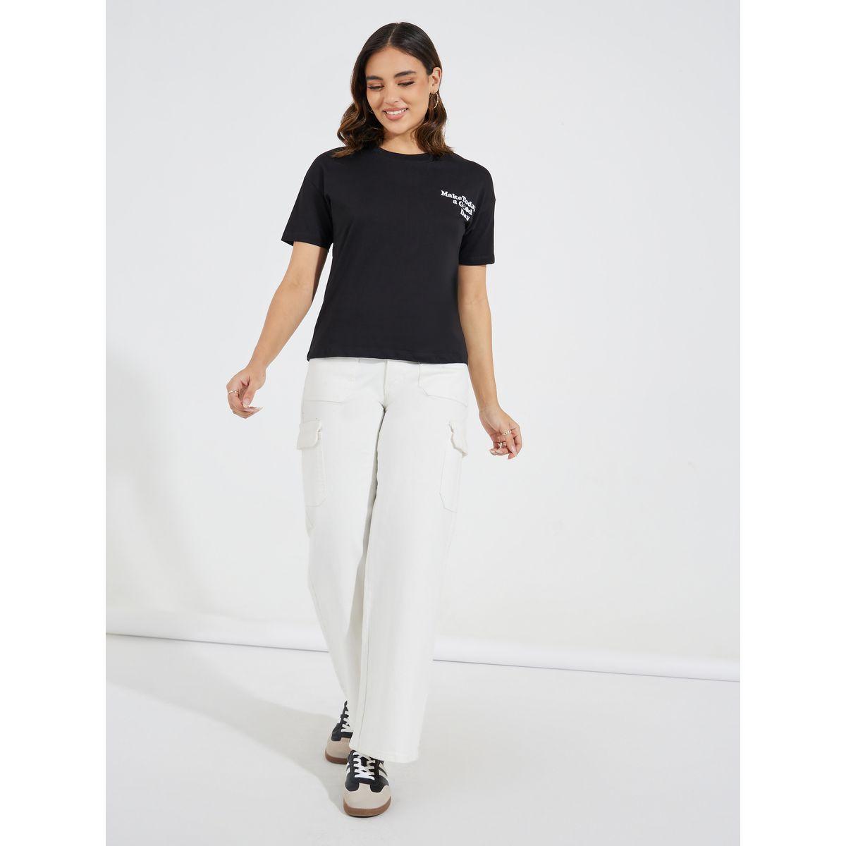 Styli Regular Fit Embroidered Slogan T-Shirt with Dropped Shoulder-women-clothing-tshirts-image-2