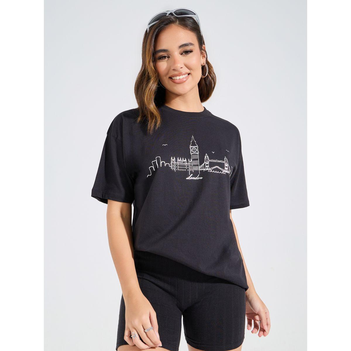 Styli Oversized Foil Print Round Neck T-shirt-women-clothing-tshirts-image-1