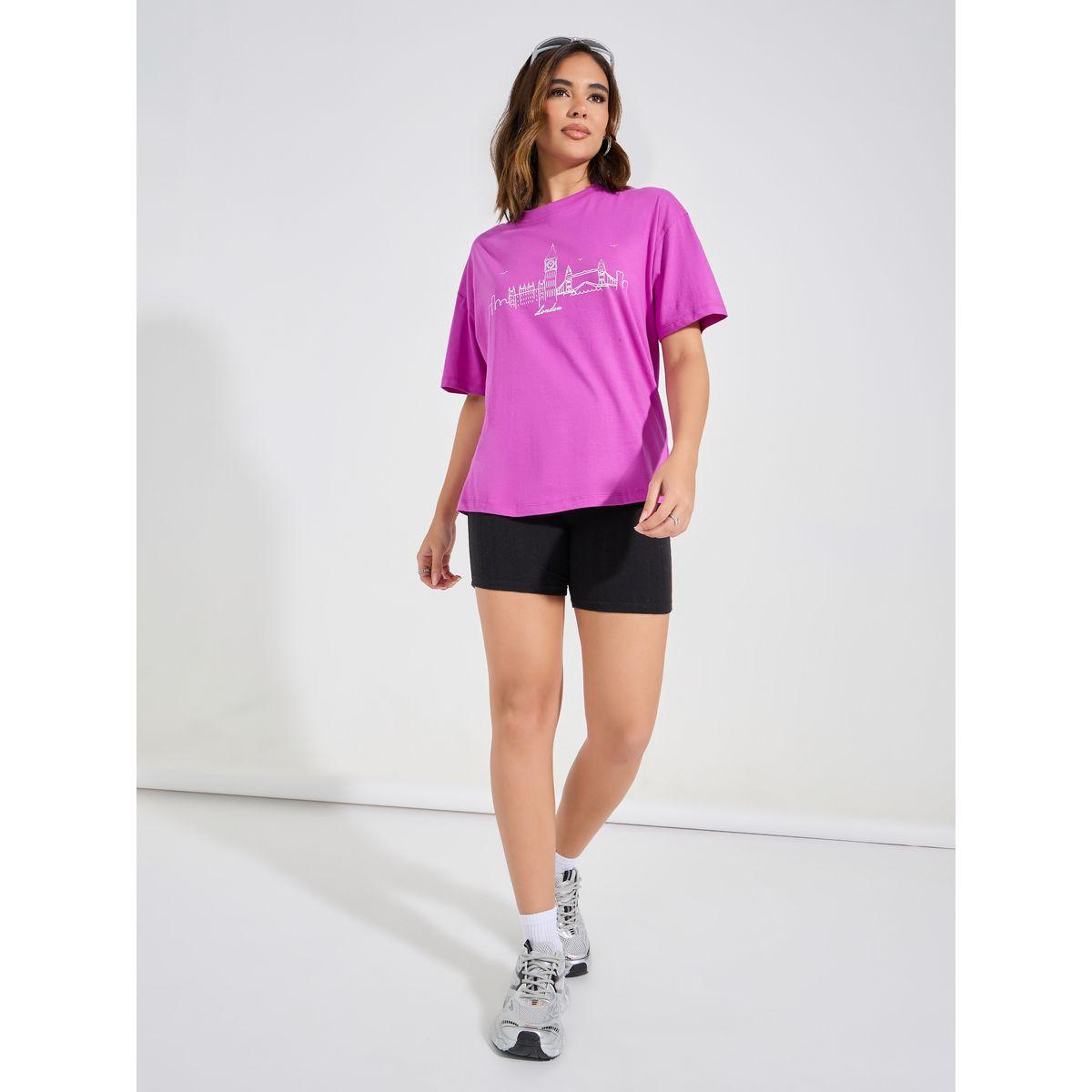 Styli Oversized Foil Print Round Neck T-shirt-women-clothing-tshirts-image-2