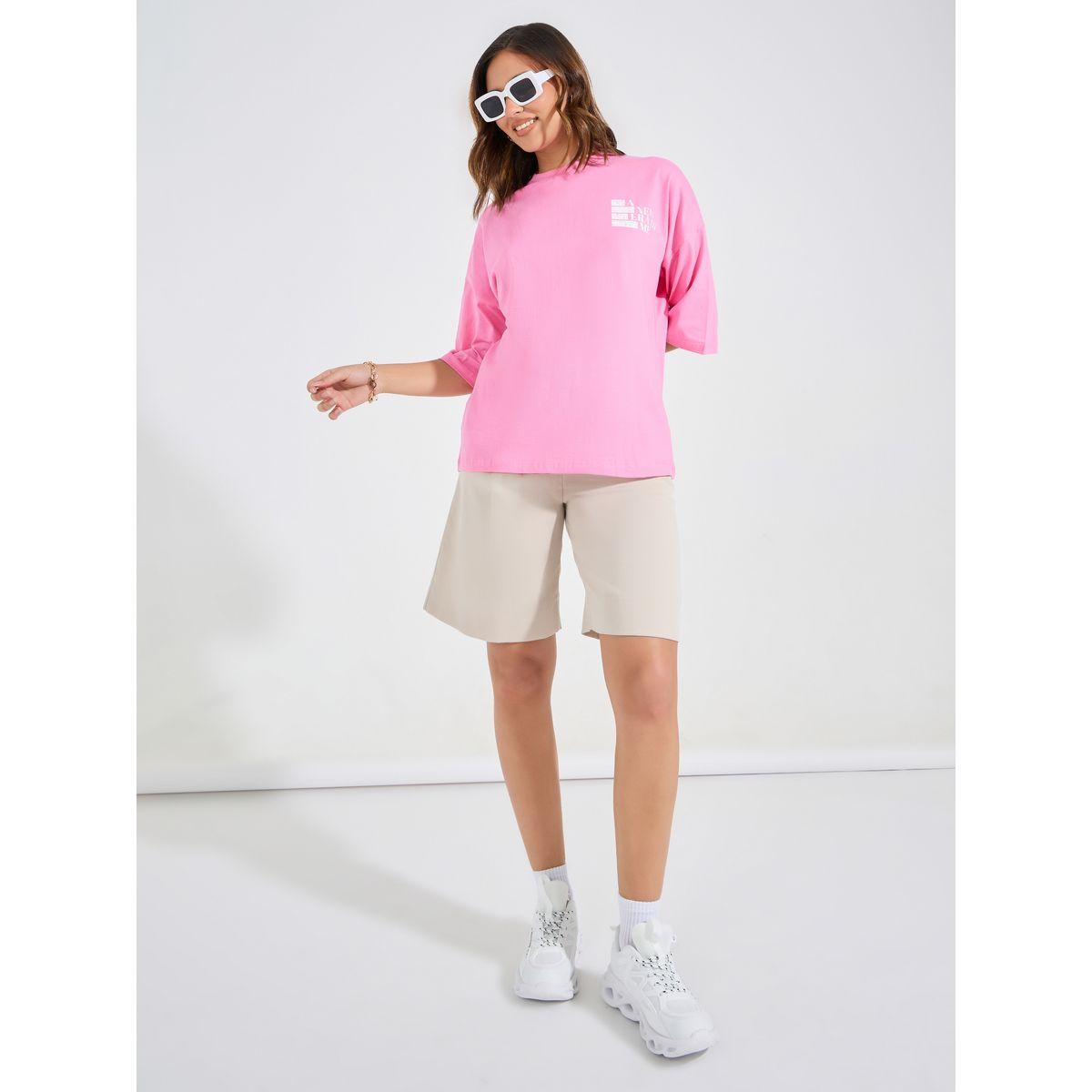Styli Oversized Distressed Slogan T-Shirt with Dropped Shoulder-women-clothing-tshirts-image-2
