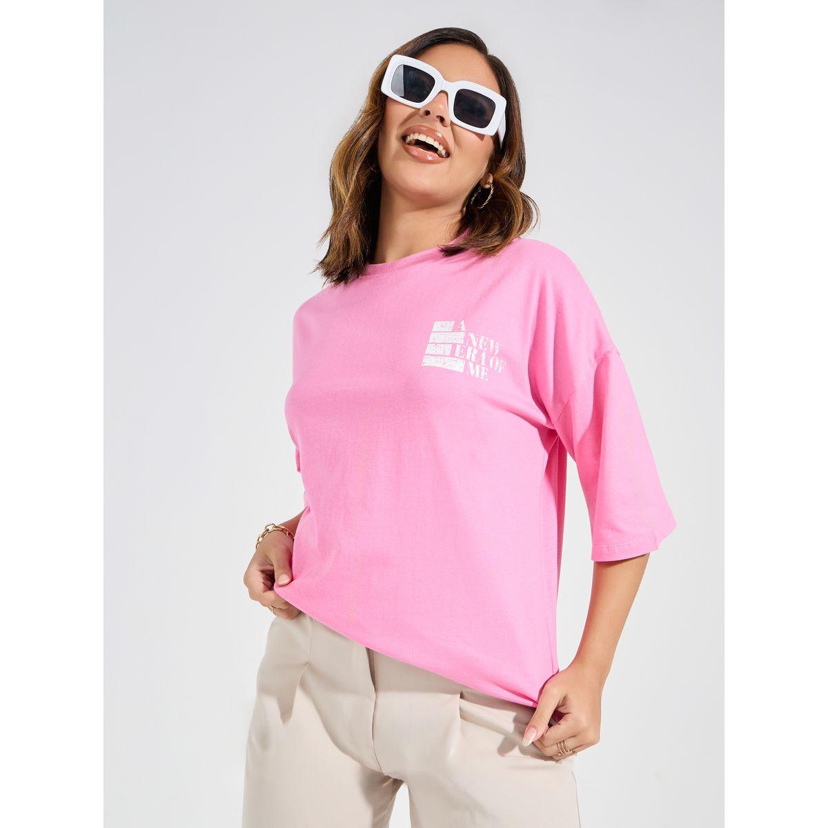 Styli Oversized Distressed Slogan T-Shirt with Dropped Shoulder-women-clothing-tshirts-image-3