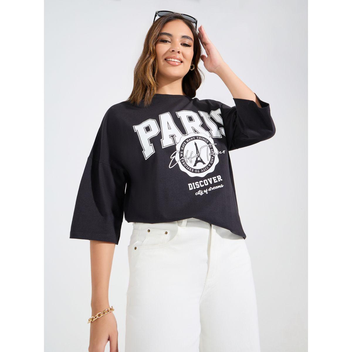 تيشيرت فضفاض مطبع بطبعة جرافيك-women-clothing-tshirts-image-1