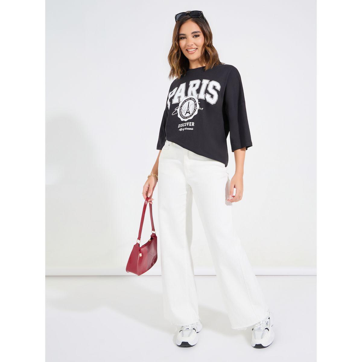 Styli Oversized Graphic Print T-Shirt with Exaggerated Sleeves-women-clothing-tshirts-image-2