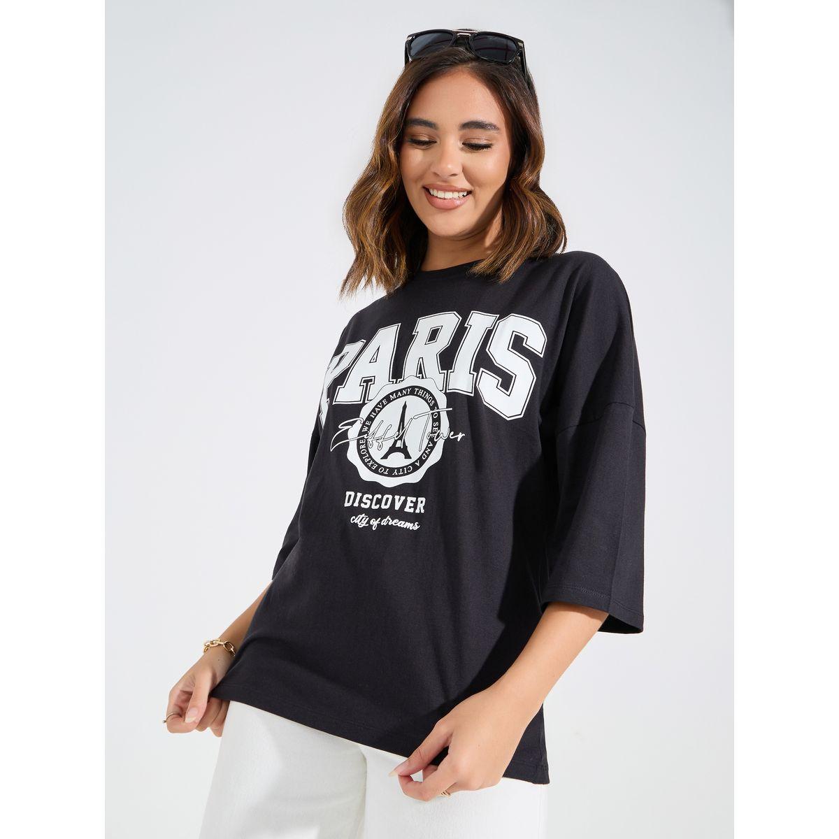 Styli Oversized Graphic Print T-Shirt with Exaggerated Sleeves-women-clothing-tshirts-image-3