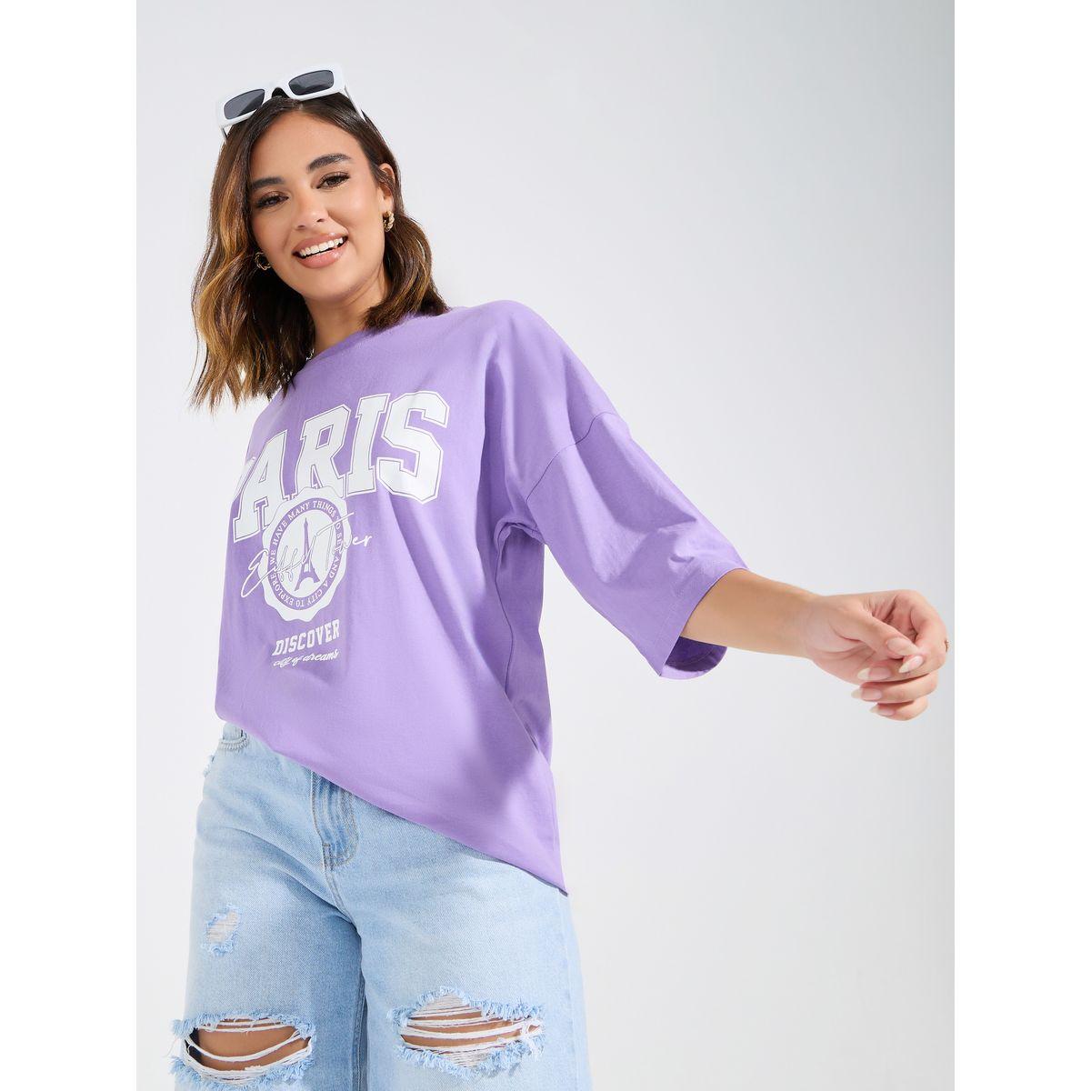 Styli Oversized Graphic Print T-Shirt with Exaggerated Sleeves-women-clothing-tshirts-image-1