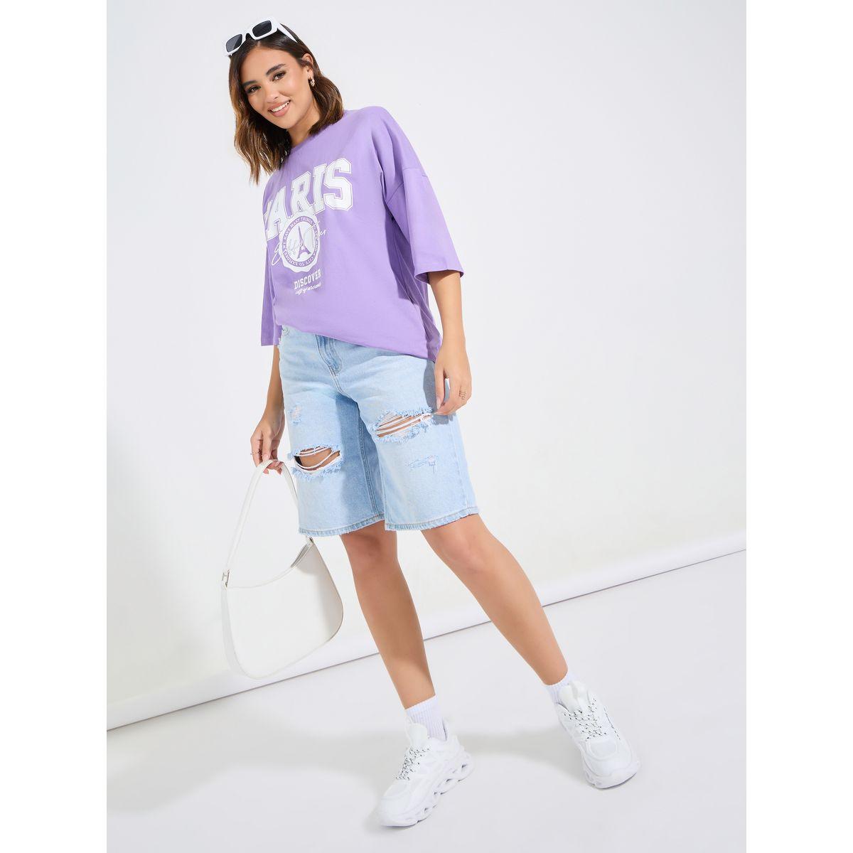 Styli Oversized Graphic Print T-Shirt with Exaggerated Sleeves-women-clothing-tshirts-image-2