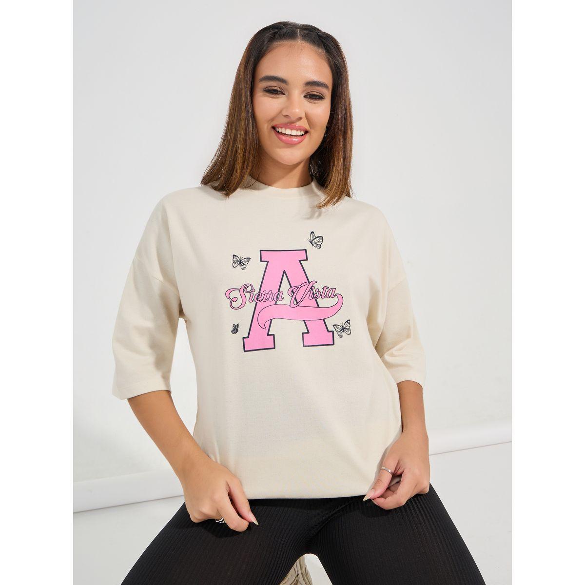 تيشيرت فضفاض مطبع بطبعة جرافيك-women-clothing-tshirts-image-1