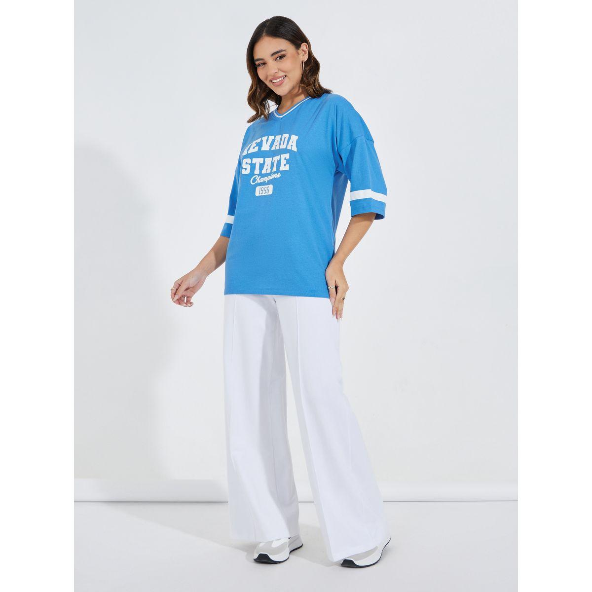 Styli Oversized Slogan Print T-Shirt with Exaggerated Sleeves-women-clothing-tshirts-image-2