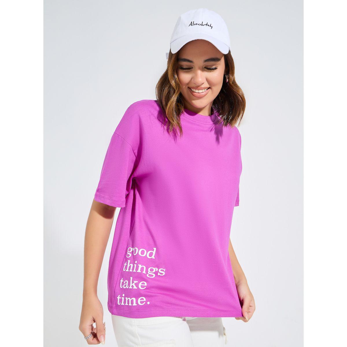 تيشيرت فضفاض مطبع بطبعة كتابة-women-clothing-tshirts-image-1