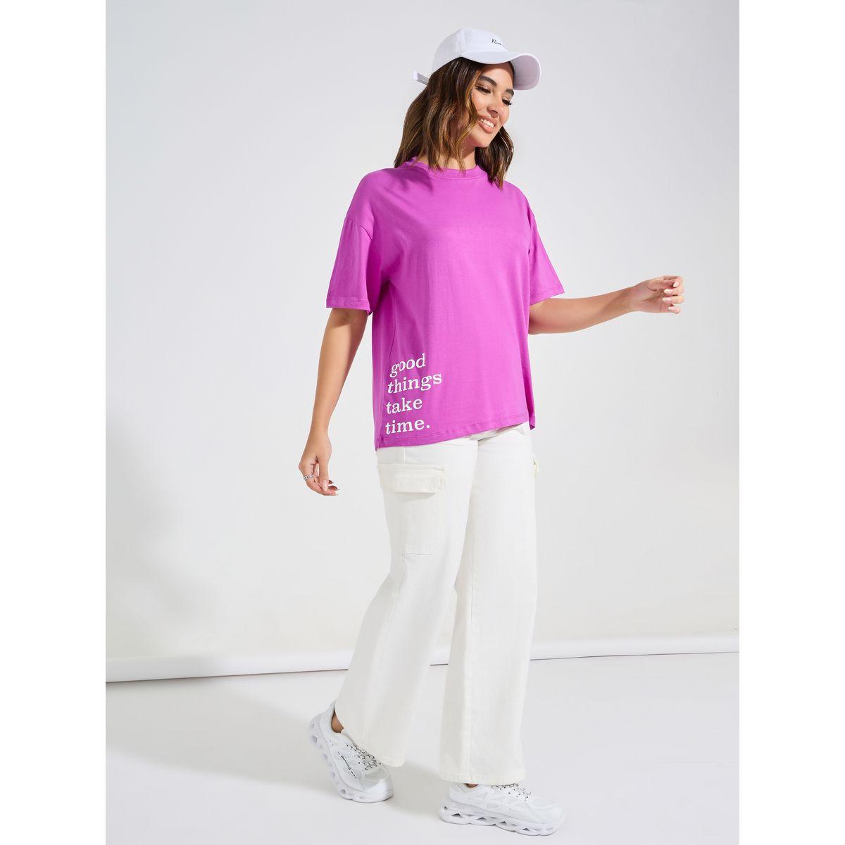 تيشيرت فضفاض مطبع بطبعة كتابة-women-clothing-tshirts-image-2