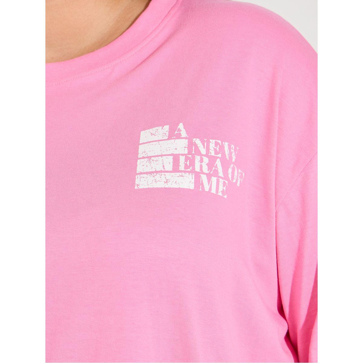 Styli Plus Size Distressed Slogan Print Round Neck Short Sleeve Oversized T-shirt-women-clothing-tshirts-image-3