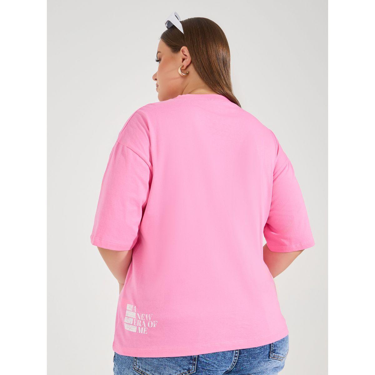 Styli Plus Size Distressed Slogan Print Round Neck Short Sleeve Oversized T-shirt-women-clothing-tshirts-image-5