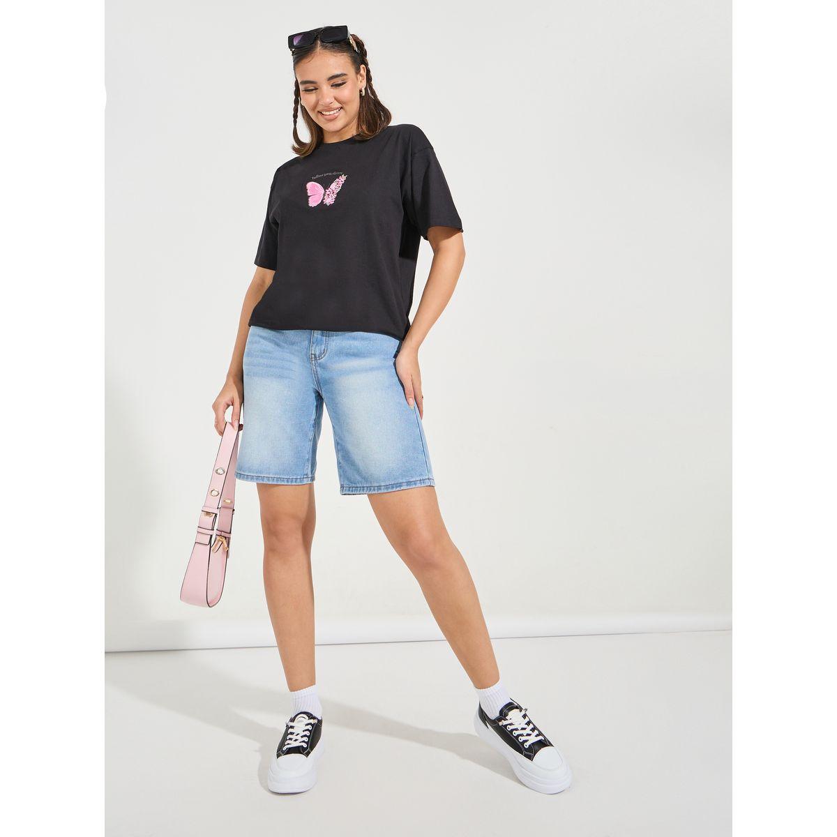 Styli Oversized Embroidered Round Neck T-shirt with Dropped Shoulder-women-clothing-tshirts-image-2