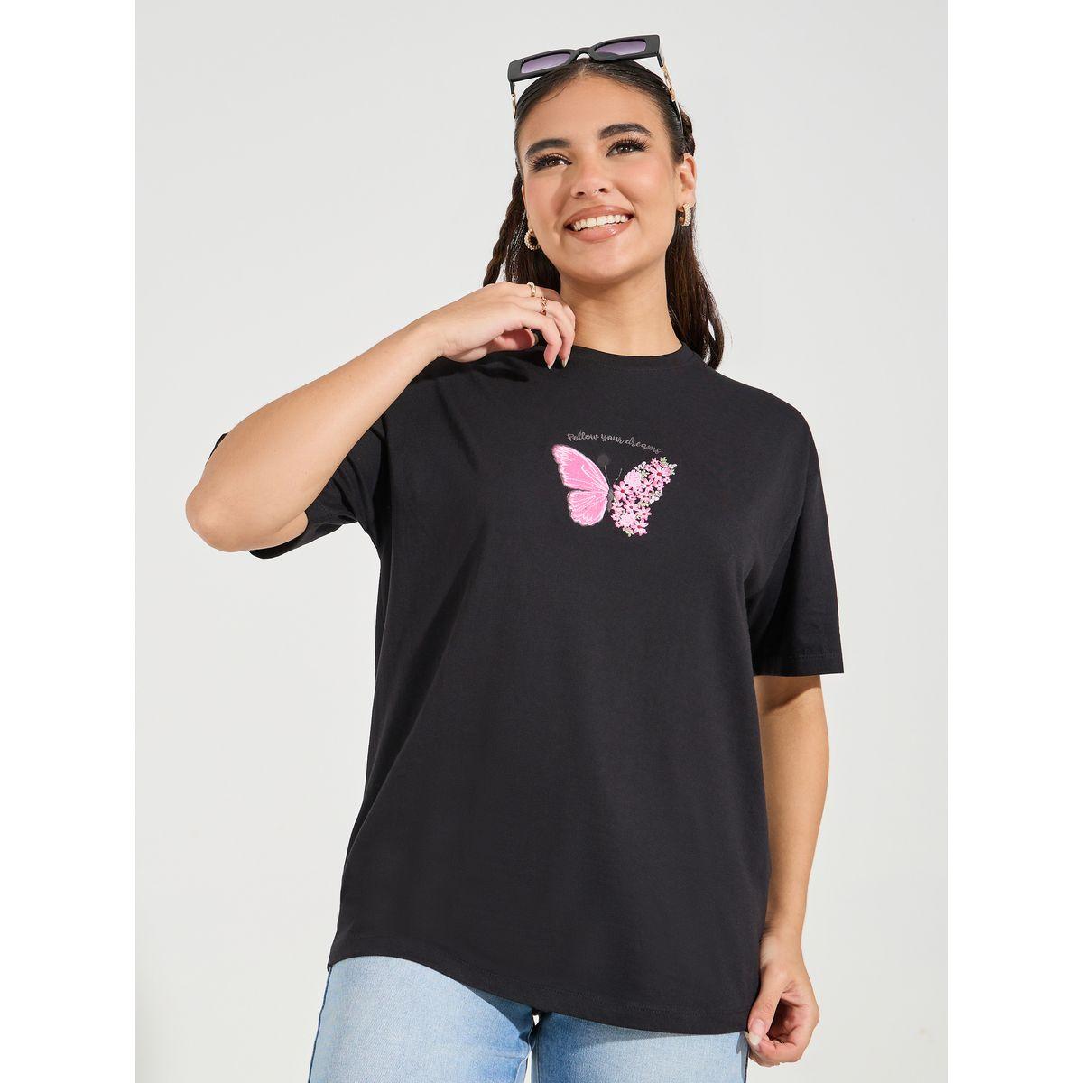 Styli Oversized Embroidered Round Neck T-shirt with Dropped Shoulder-women-clothing-tshirts-image-5