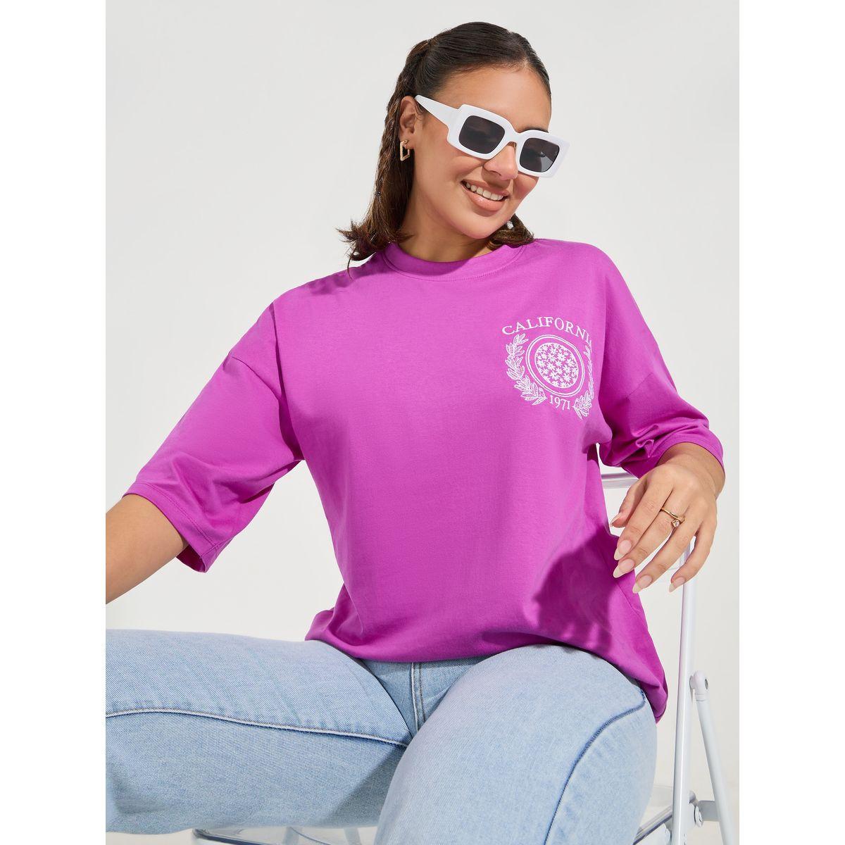 Styli Oversized Embroidered T-Shirt with Dropped Shoulder-women-clothing-tshirts-image-1
