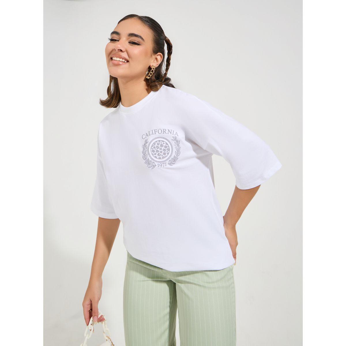 Styli Oversized Embroidered T-Shirt with Dropped Shoulder-women-clothing-tshirts-image-5