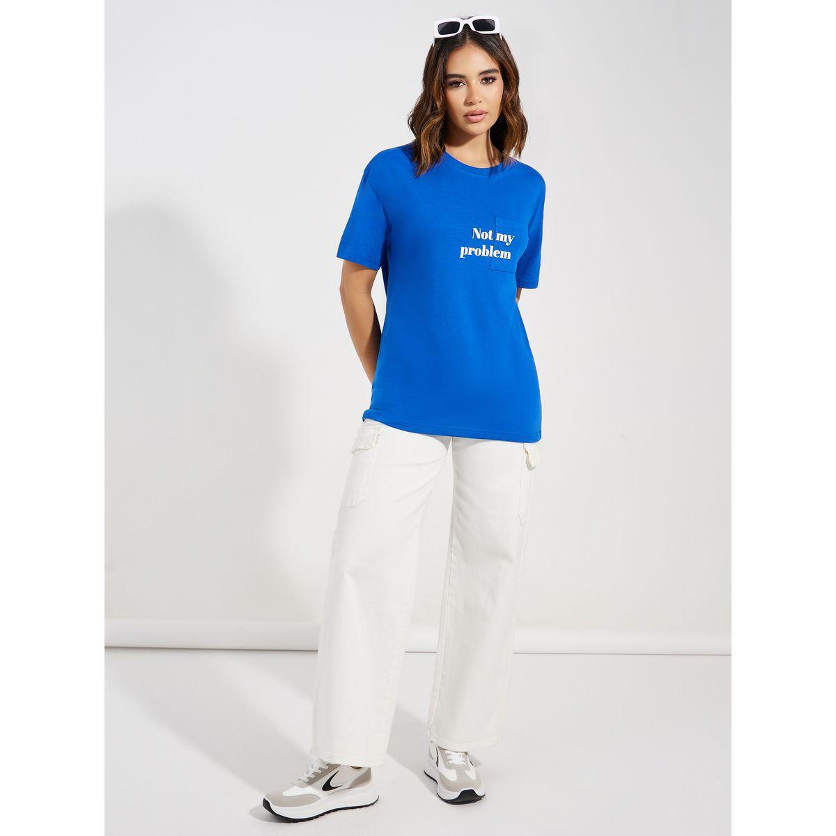 Styli Oversized Slogan Print Pocket Detail T-Shirt-women-clothing-tshirts-image-2