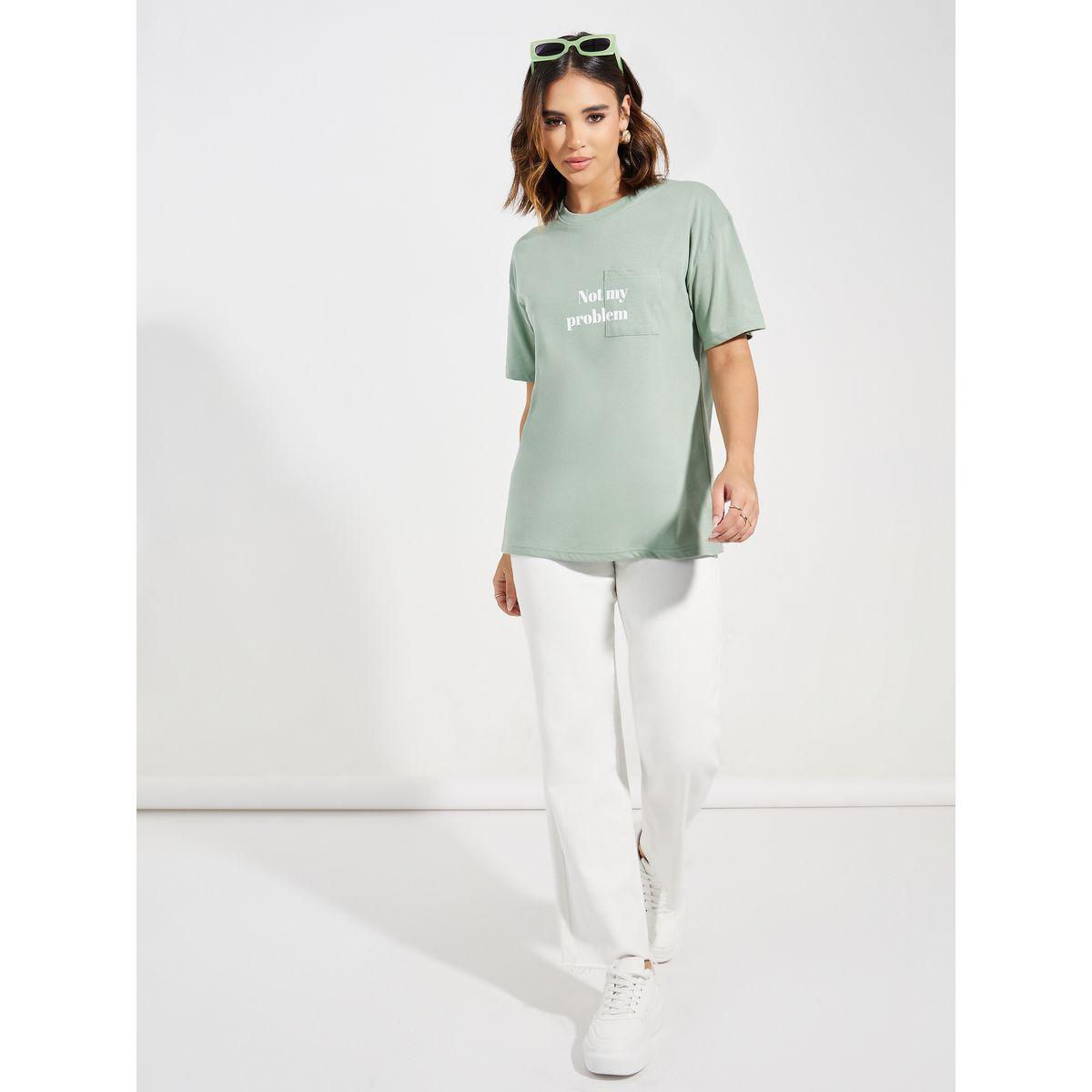 Styli Oversized Slogan Print Pocket Detail T-Shirt-women-clothing-tshirts-image-2