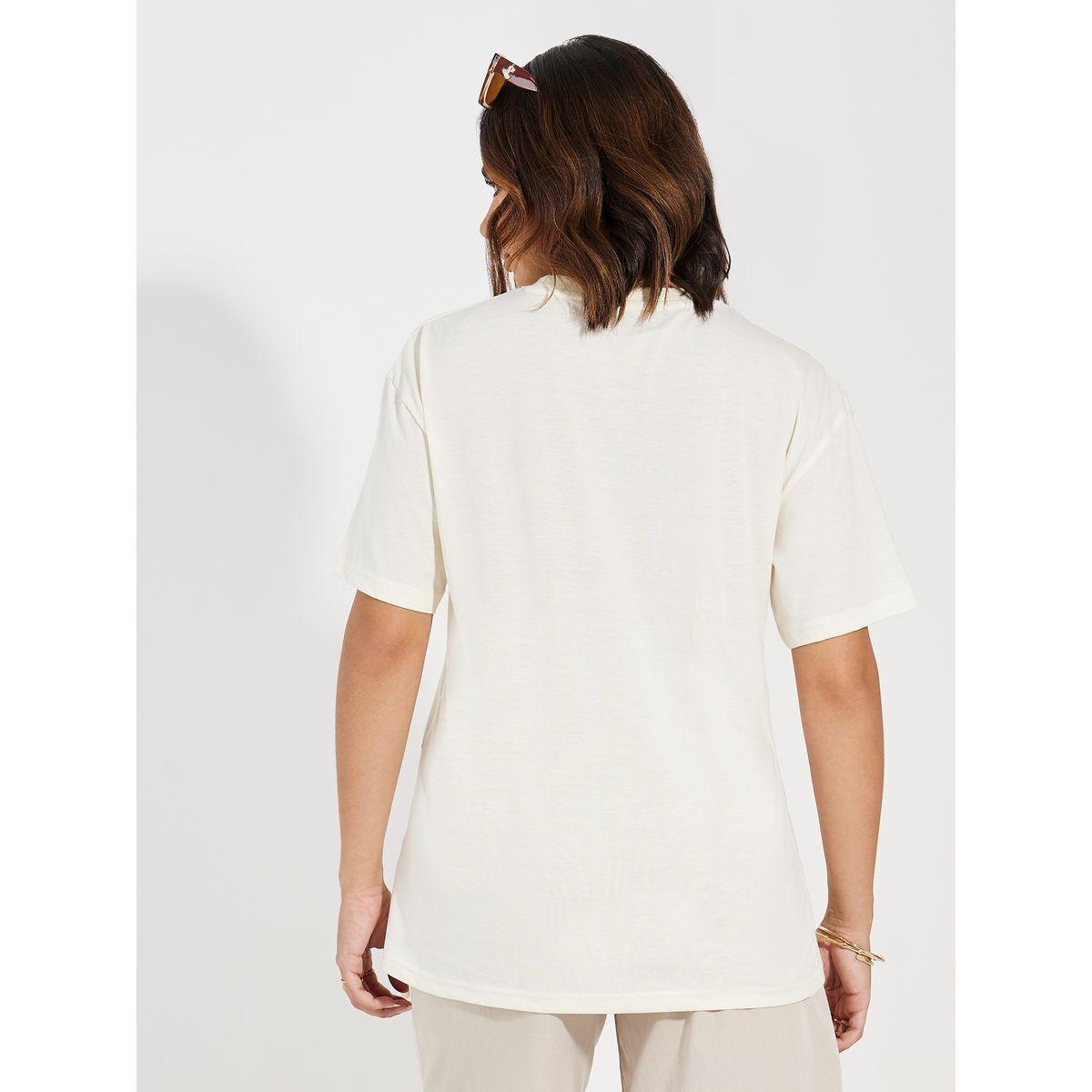 تيشيرت فضفاض مطبع بكتابة مع اكتاف منخفضة-women-clothing-tshirts-image-5