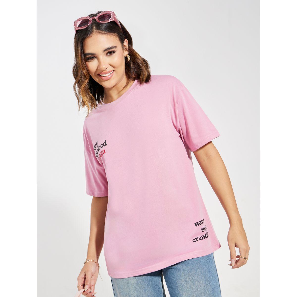 Styli Oversized Stay Inspired Slogan Dropped Shoulder T-Shirt-women-clothing-tshirts-image-1