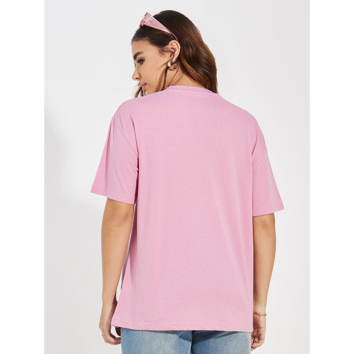 تيشيرت فضفاض مطبع بكتابة مع اكتاف منخفضة-women-clothing-tshirts-image-5