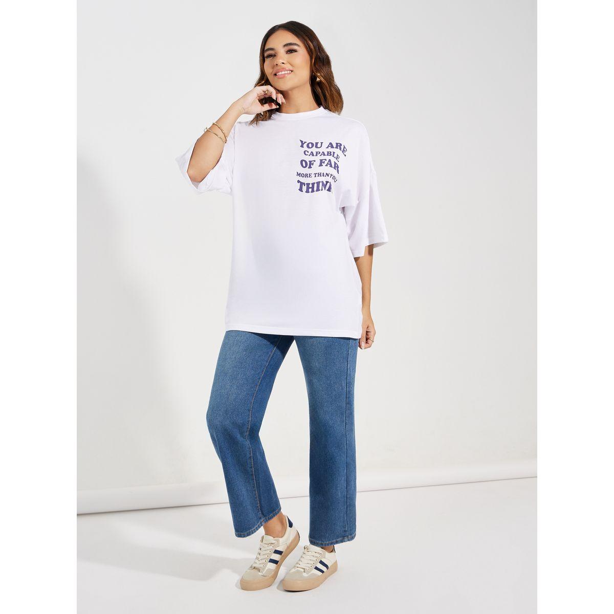 تيشيرت فضفاض مطبع بطبعة كتابة-women-clothing-tshirts-image-3