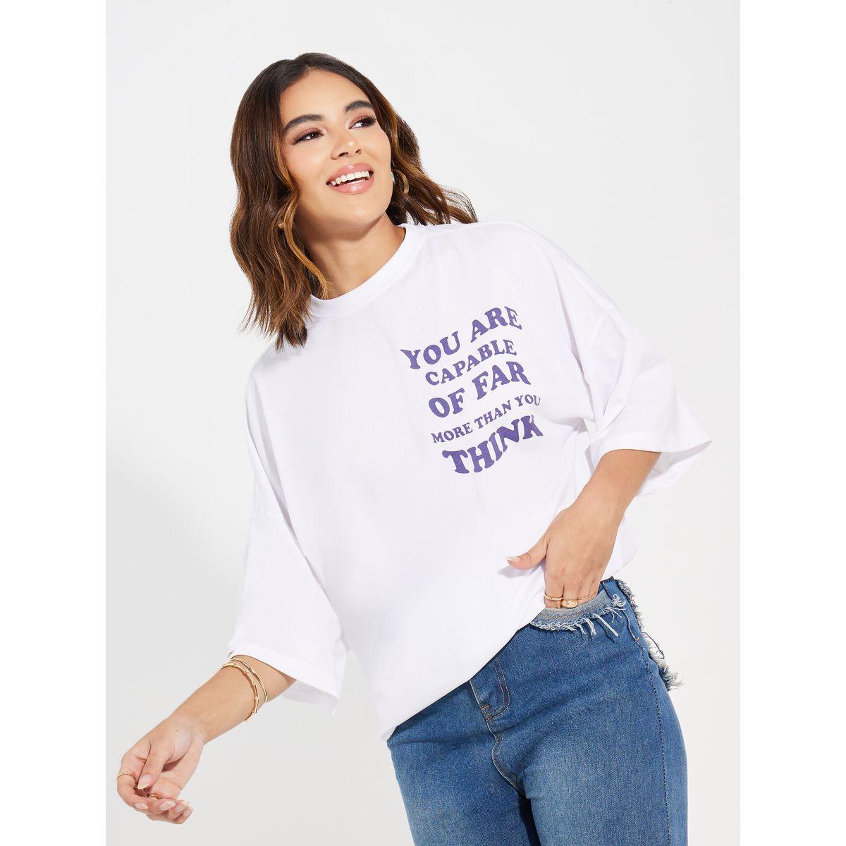 تيشيرت فضفاض مطبع بطبعة كتابة-women-clothing-tshirts-image-5