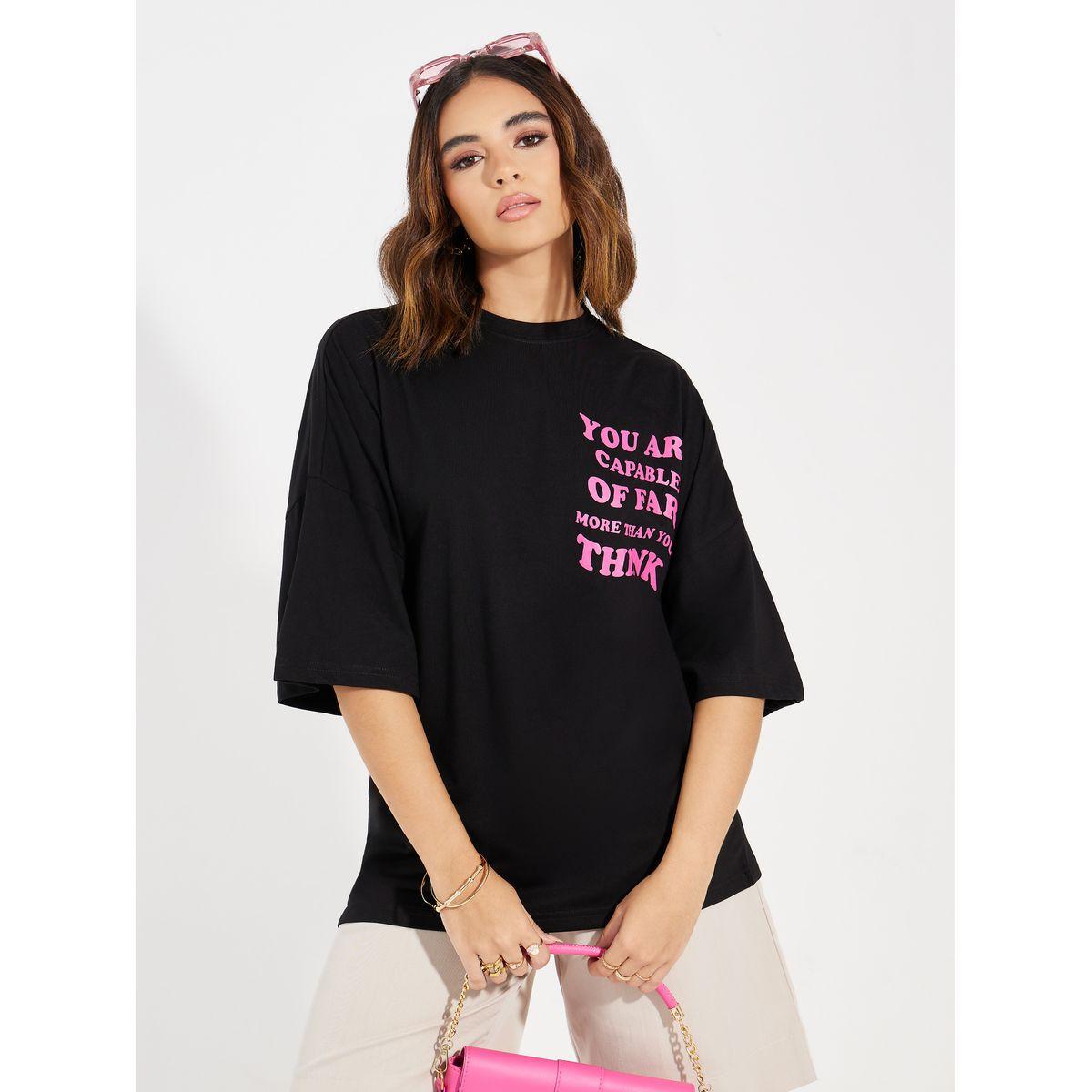 تيشيرت فضفاض مطبع بطبعة كتابة-women-clothing-tshirts-image-5