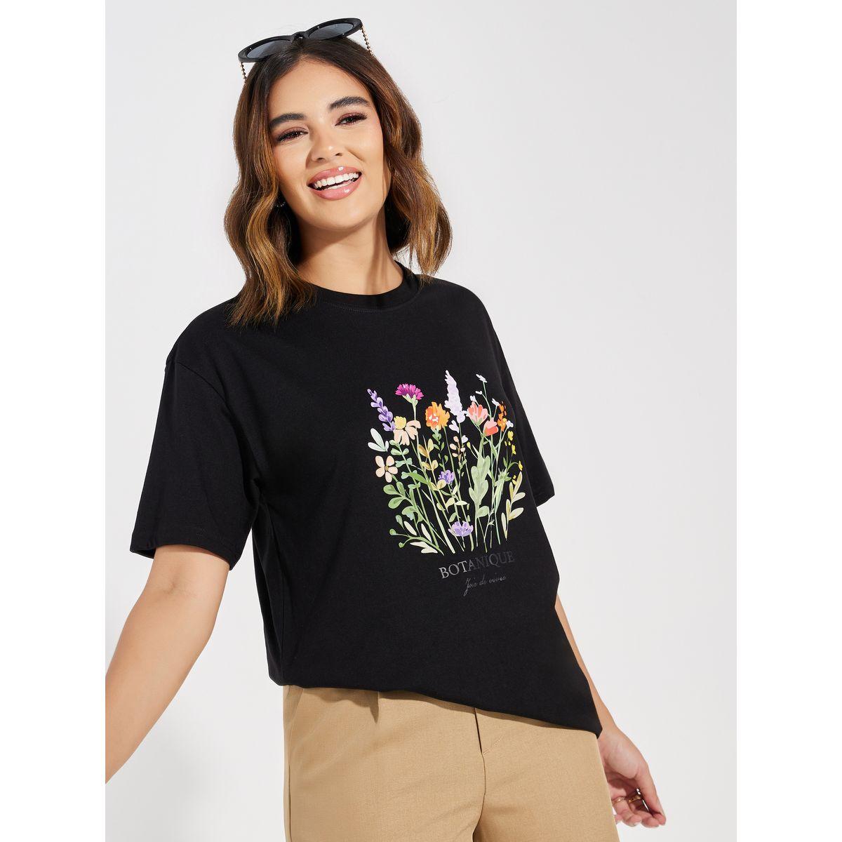 Styli Oversized Floral Graphic Print Dropped Shoulder T-Shirt-women-clothing-tshirts-image-1