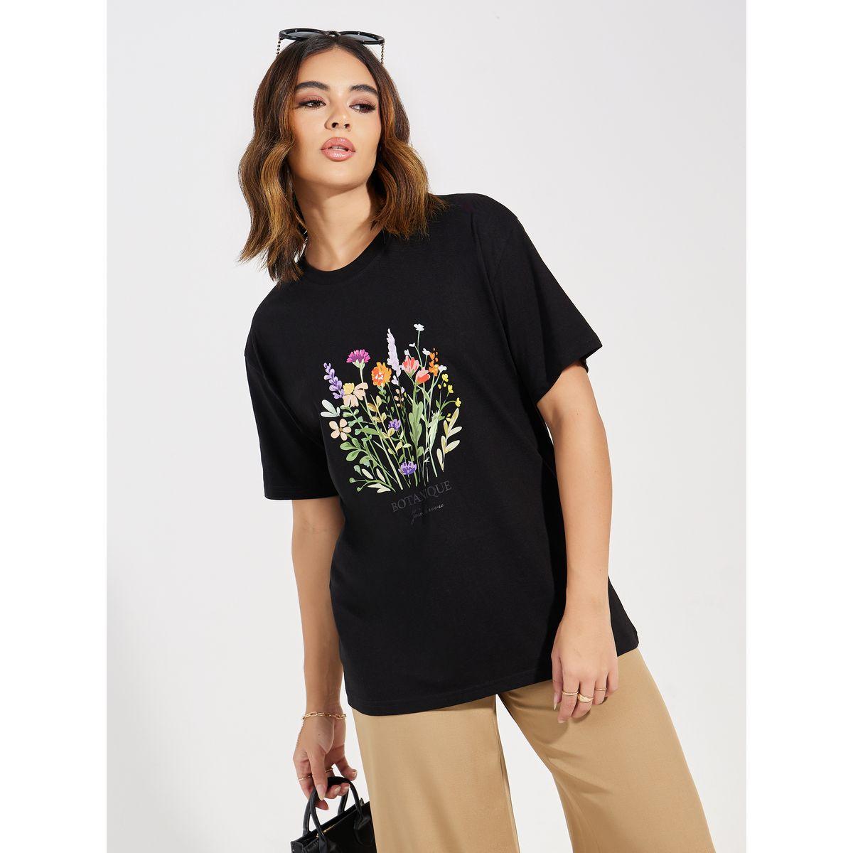 Styli Oversized Floral Graphic Print Dropped Shoulder T-Shirt-women-clothing-tshirts-image-5